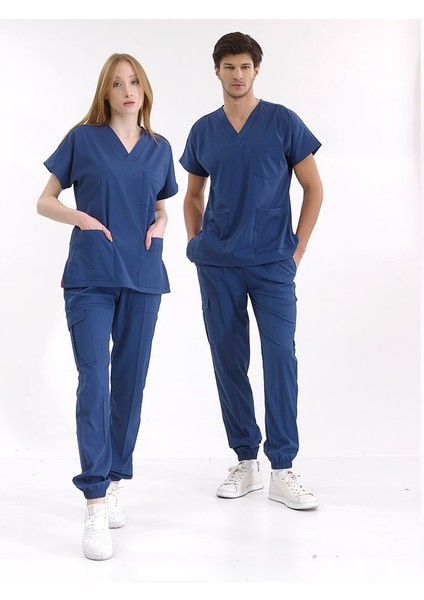 Petrol Mavi Jogger Scrubs Lüks Likralı Greys Takım