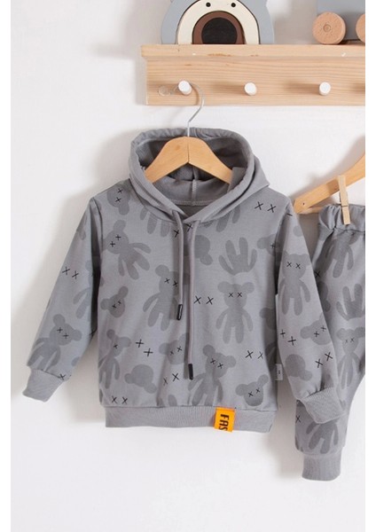 3-18 Ay Erkek Bebek Takımı Cool Bear Kapüşonlu Gri