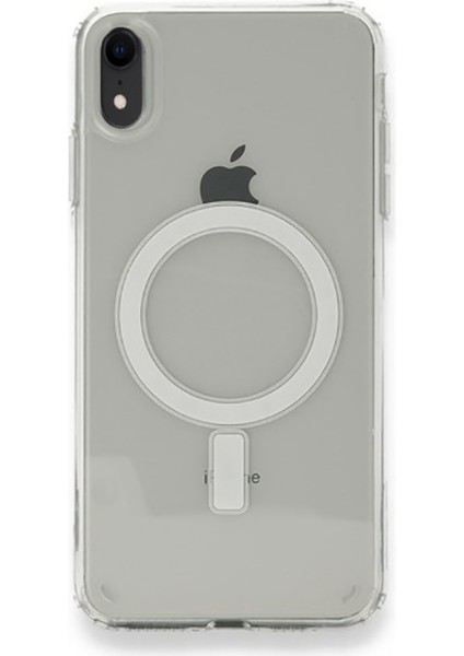 iPhone Xr 6.1 Uyumlu Magsafe Şarj Özellikli Şeffaf Sert Pc F10T Embos Kapak-Renksiz
