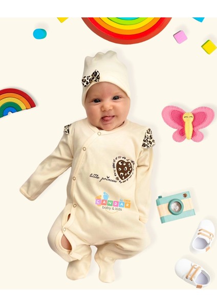 3-6 Ay Leopar Kız Bebek 4'lü Tulum Seti Kahverengi