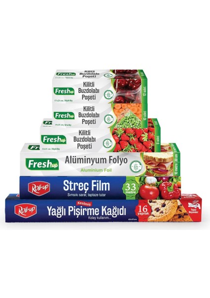 Pişirme Kağıdı- Streç Film - Alüminyum Folyo - Buzdolabı Poşeti Ekonomik Mutfak Seti