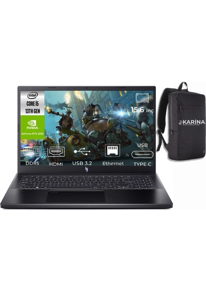 Nitro ANV15-51 Intel Core I5 13420H NH.QNDEY.002-02 32GB 512GB RTX2050 4gb Windows 11 Home 15.6" IPS Taşınabilir Bilgisayar
