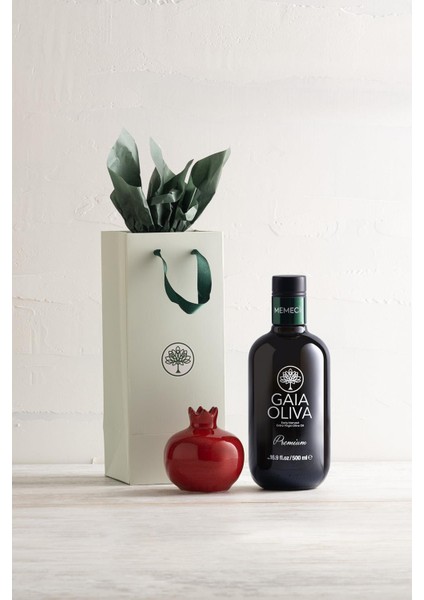 Premium Memecik Erken Hasat Natürel Sızma Zeytinyağı ve El Yapımı Dekoratif Narlı Hediye Seti (Yeni Hasat)