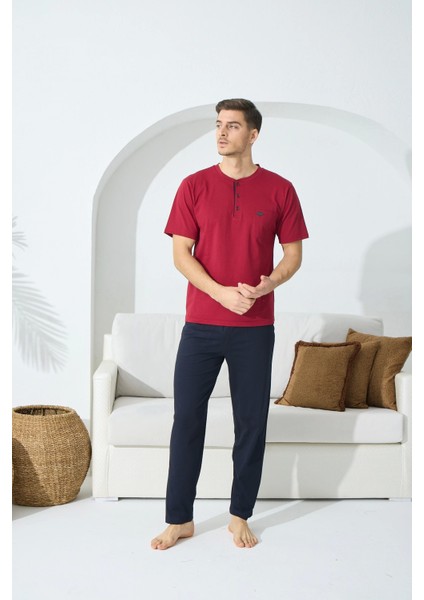 9514 Erkek Midi Yaka Kısa Kol Pijama Takım