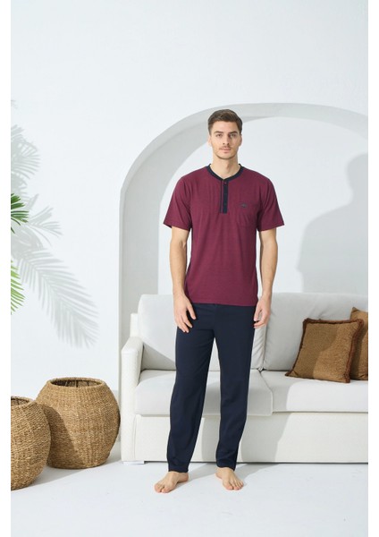 9513 Erkek Midi Yaka Kısa Kol Pijama Takım