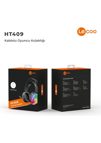 HT409 USB Kablolu RGB Aydınlatmalı Mikrofonlu Kulak Üstü Gaming Kulaklık Siyah