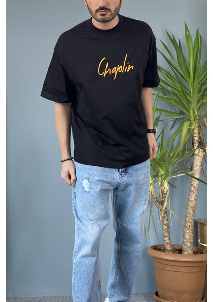 Van Gogh&charlie Chaplin Baskılı Oversize Tişört