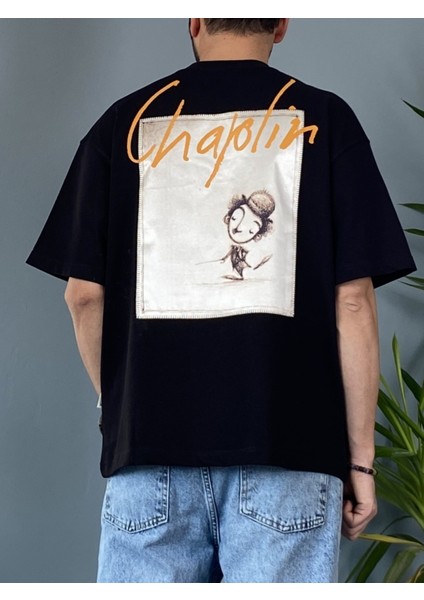 Van Gogh&charlie Chaplin Baskılı Oversize Tişört