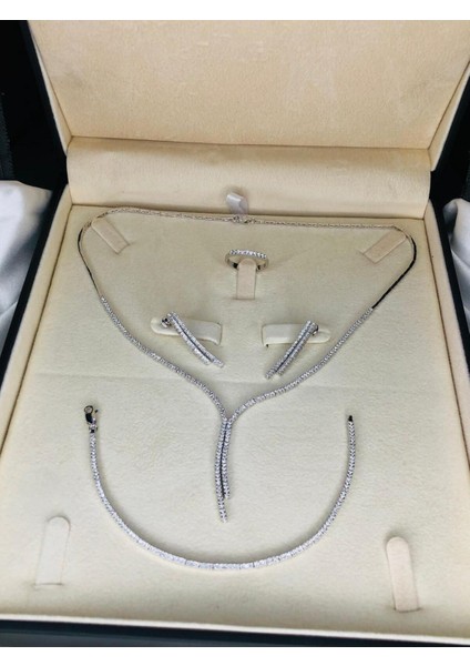 Karis Bayan Zirconia Taşlı Gümüş Su Yolu Set-Kolye,bileklik,küpe,yüzük
