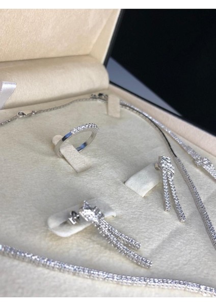 Nida Bayan Zirconia Taşlı Gümüş Su Yolu Set-Kolye,bileklik,küpe,yüzük