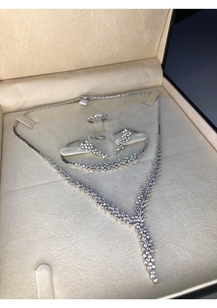 Alisa Bayan Zirconia Taşlı Gümüş Su Yolu Set-Kolye,bileklik,küpe,yüzük