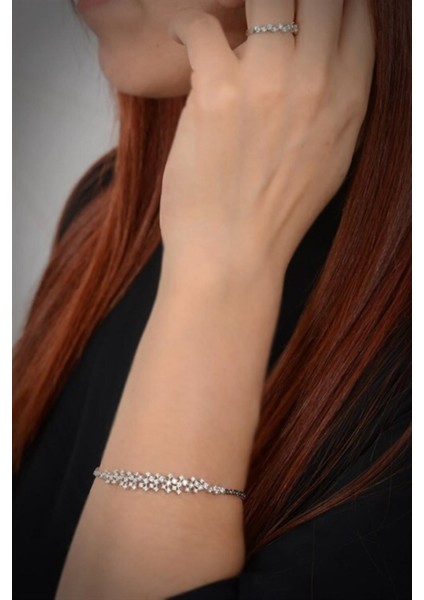 Alisa Bayan Zirconia Taşlı Gümüş Su Yolu Set-Kolye,bileklik,küpe,yüzük