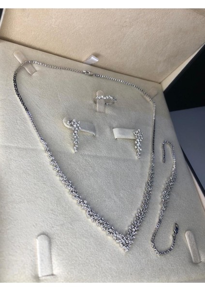 Arın Bayan Zirconia Taşlı Gümüş Su Yolu Set-Kolye,bileklik,küpe,yüzük