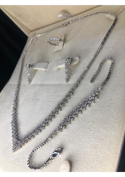 Arın Bayan Zirconia Taşlı Gümüş Su Yolu Set-Kolye,bileklik,küpe,yüzük
