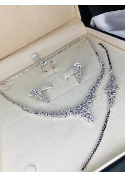 Balın Bayan Zirconia Taşlı Gümüş Su Yolu Set-Kolye, Bileklik,küpe,yüzük