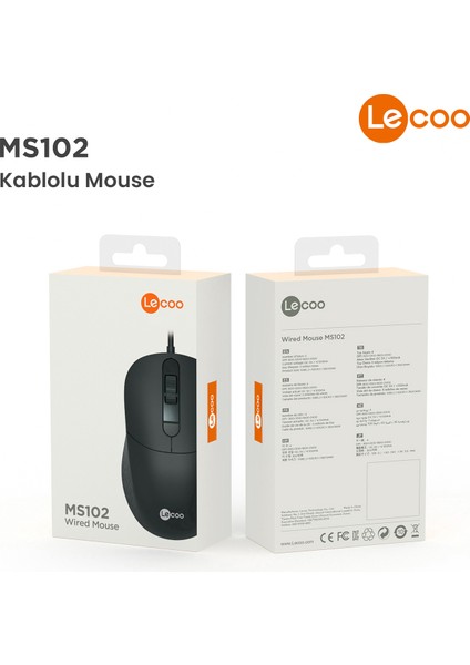 MS102 USB Kablolu 2400DPI 4 Tuşlu Optik Mouse Siyah