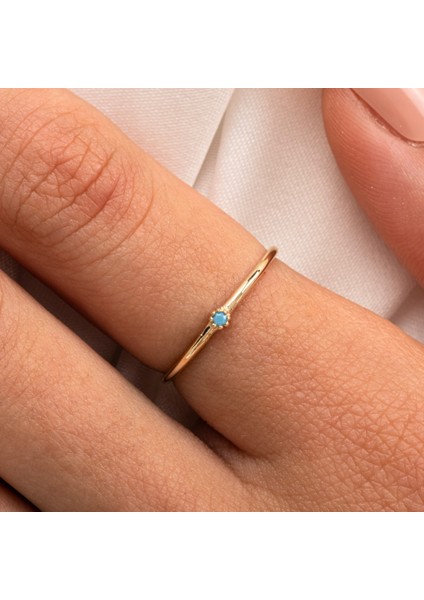 925 Ayar Minimal Tek Taş Gümüş Yüzük-0.05 CT Firuze Tek Taş Gümüş Yüzük-Firuze Eklem Yüzüğü