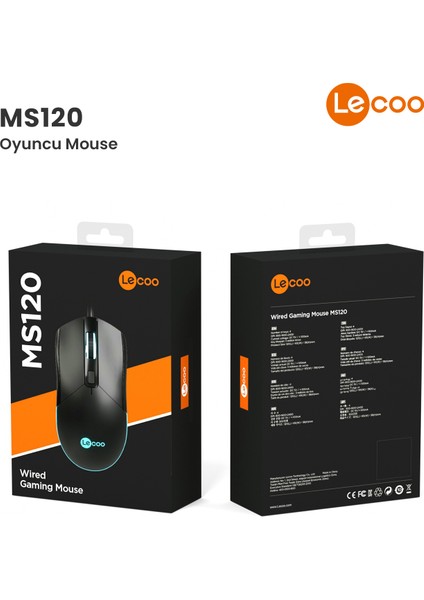 MS120 USB Kablolu 2400DPI 4 Tuşlu RGB LED Aydınlatmalı Optik Gaming Optik Mouse Siyah