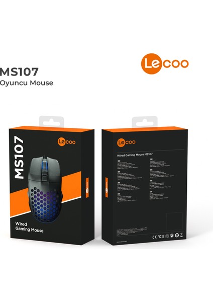 MS107 Kablolu 3200DPI 7 Tuşlu RGB LED Aydınlatmalı Gaming Optik Mouse Siyah