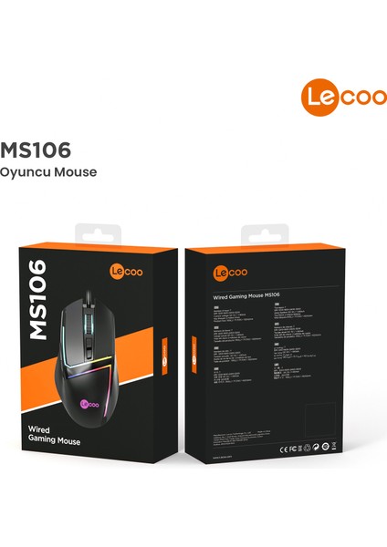MS106 Kablolu 3200DPI 7 Tuşlu RGB LED Aydınlatmalı Gaming Optik Mouse Siyah