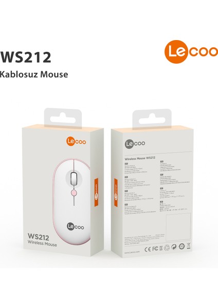 WS212 Kablosuz 1600DPI 4 Tuşlu Optik Mouse Beyaz & Pembe