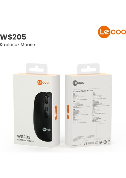 WS205 Kablosuz 1600DPI 4 Tuşlu Optik Mouse Siyah