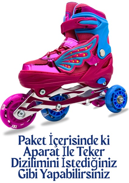 Profesyonel Melek Kanadı Işıklı Silikon Teker Ayarlanabilir Çocuk-Yetişkin Paten