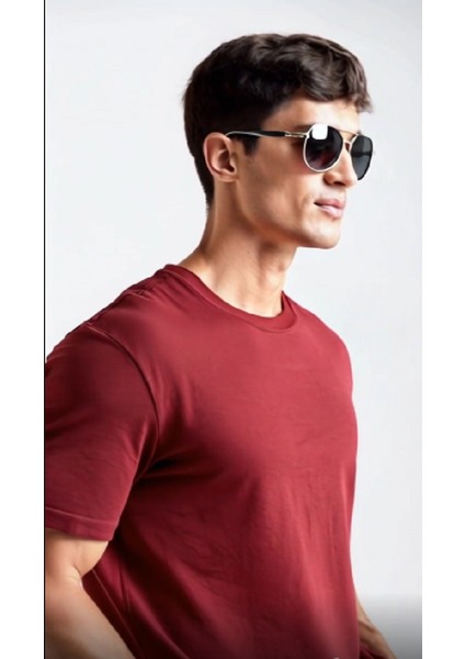Fit Bisiklet Yaka Basic Düz Kısa Kollu Tişört Bordo