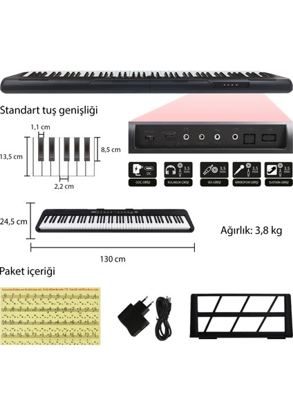 JDP-3088 Tuş Hassasiyetli 88 Tuşlu Dijital Piyano - Siyah