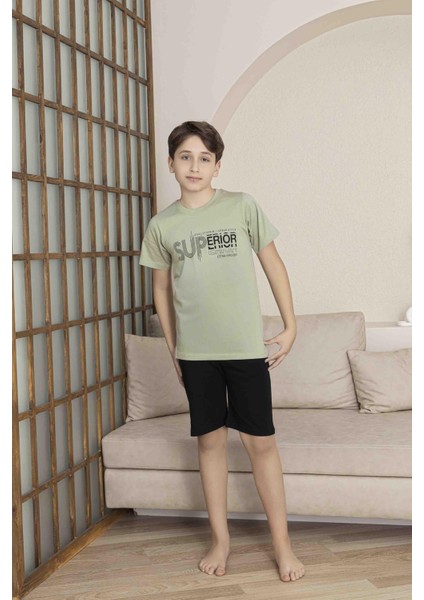 Erkek Çocuk Alt Üst Kısa Kollu Bermude Boy Şort Takım Pijama Takım 4008