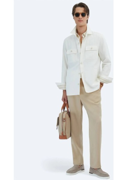 Bej Regular Fit Dokuma Pamuk Karışımlı Overshırt fiyatları