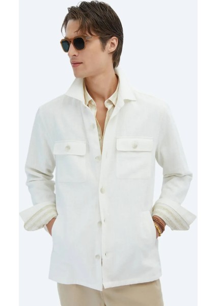 Bej Regular Fit Dokuma Pamuk Karışımlı Overshırt fırsatları