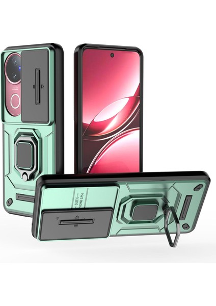 Vivo V50 5g Kayar Kamera Kapağı ile Telefon Kılıfı, Döndürülmüş Halka Ayaklı Askeri Sınıf Darbeye Dayanıklı Koruyucu Kılıf Vivo V50 5g (Yurt Dışından)