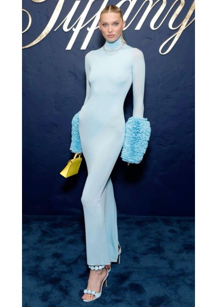 Bebek Mavisi Balon Kol Detaylı Balık Form Elbise