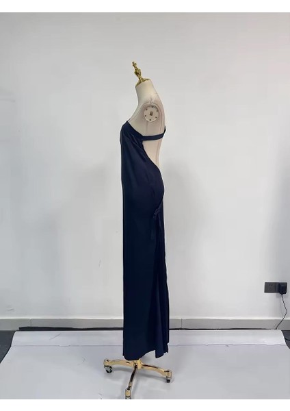 Saten Sırt Dekolteli Lacivert Elbise fırsatları