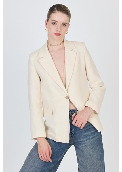 Natural Keten Görünümlü %100 Pamuk Astarlı Blazer Ceket 6023-3