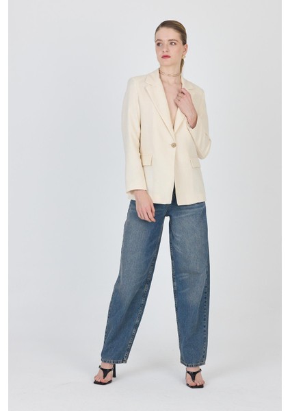 Natural Keten Görünümlü %100 Pamuk Astarlı Blazer Ceket 6023-3