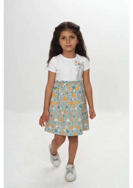 Kız Çocuk Renkli Çiçek Baskılı Elbise