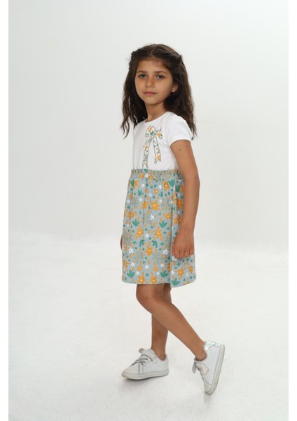 Kız Çocuk Renkli Çiçek Baskılı Elbise fiyatları