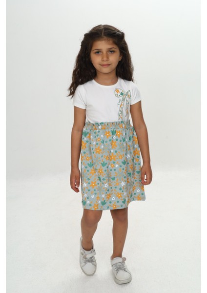 Kız Çocuk Renkli Çiçek Baskılı Elbise modelleri