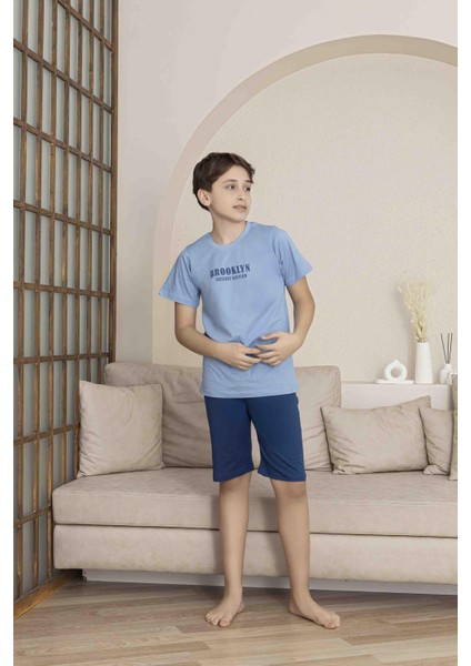Erkek Çocuk Alt Üst Kısa Kollu Bermude Boy Şort Takım Pijama Takım 4009M