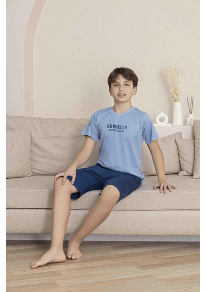 Erkek Çocuk Alt Üst Kısa Kollu Bermude Boy Şort Takım Pijama Takım 4009M