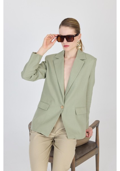 Olive Yeşili Keten Görünümlü %100 Pamuk Astarlı Blazer Ceket 6023-3 fiyatları