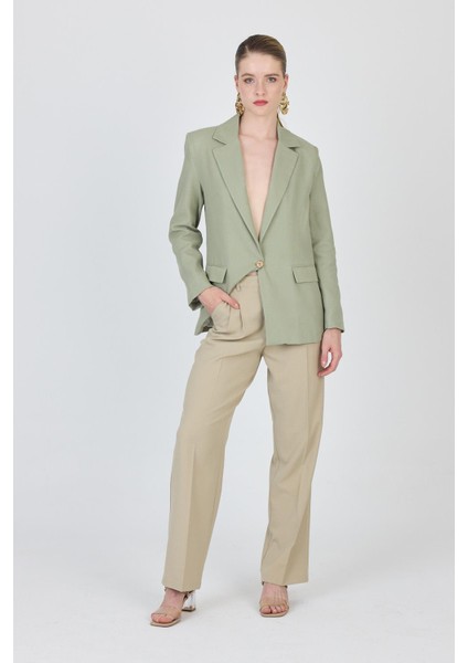 Olive Yeşili Keten Görünümlü %100 Pamuk Astarlı Blazer Ceket 6023-3 modelleri
