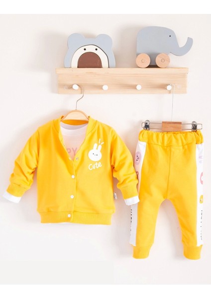 3-18 Ay Kız Bebek Takımı Cute Funny Kapişonlu 3'lü Sarı