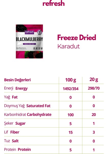 Freeze Dried Karadut - Dondurularak Kurutulmuş Meyve - Freeze Dry Meyve Kurusu 30gr