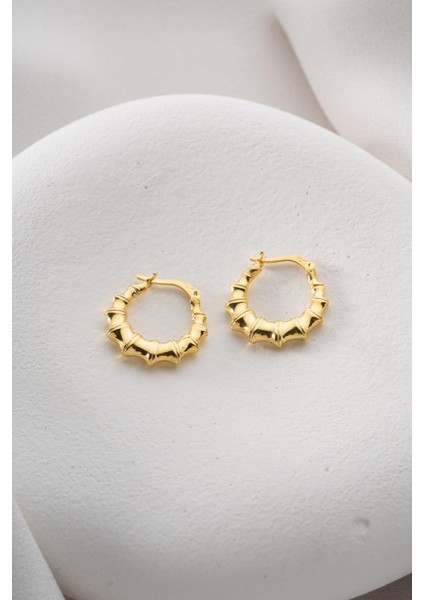 925 Ayar Gümüş Gold Rengi Parçalı Çizgili Şarnel Küpe fırsatları