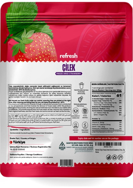 Freeze Dried Dilim Çilek - Dondurularak Kurutulmuş Meyve - Freeze Dry Meyve Kurusu 20gr