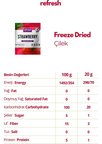 Freeze Dried Dilim Çilek - Dondurularak Kurutulmuş Meyve - Freeze Dry Meyve Kurusu 20gr