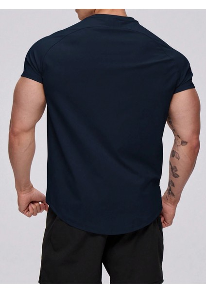 Erkek Spor Tişört Running Sports Gym Reglan Oval Kesim Penye T-Shirt Ovalt-Shirt
